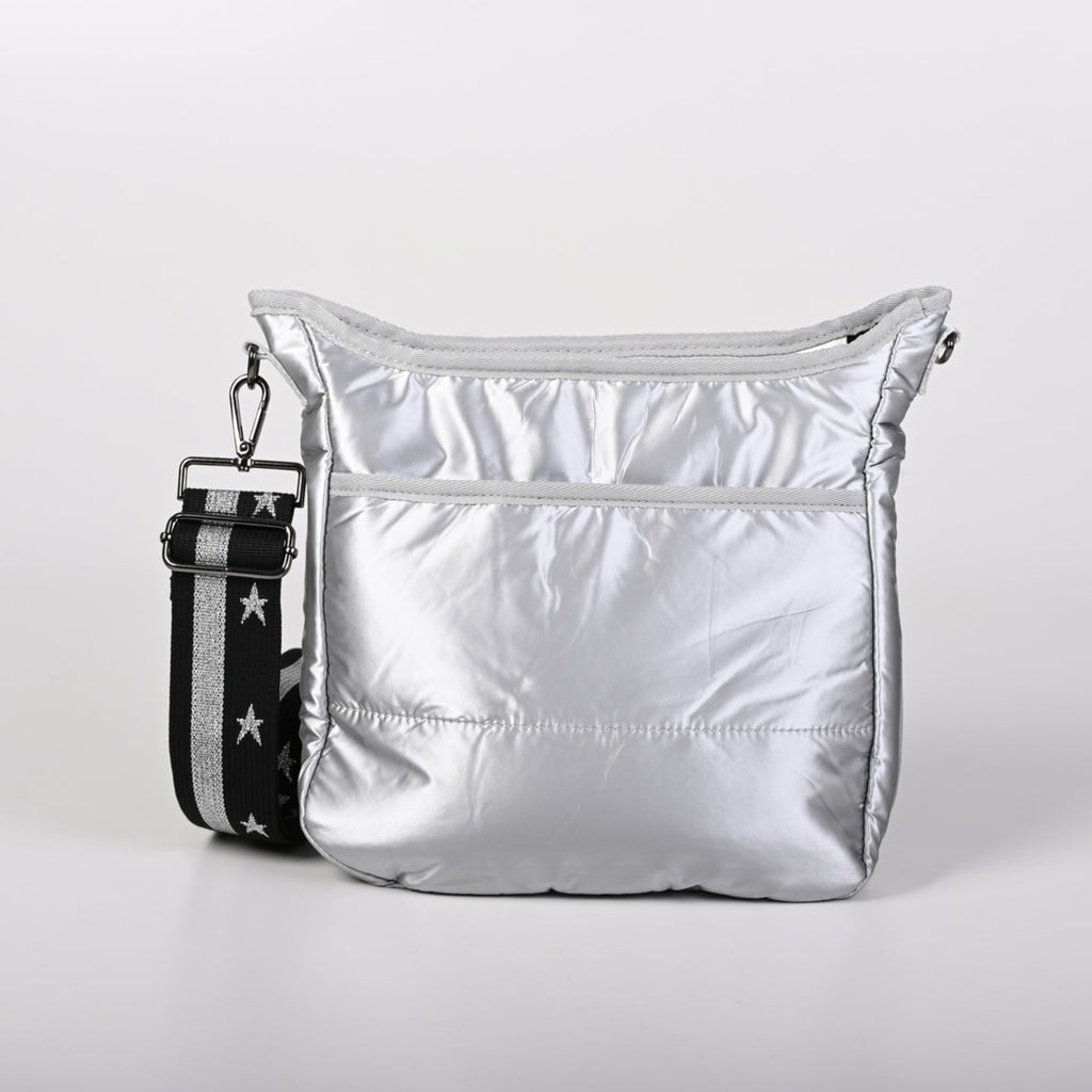 Haute Shore Sporty Grey Beige Quilted Puffer Crossbody Bag - Medium Size